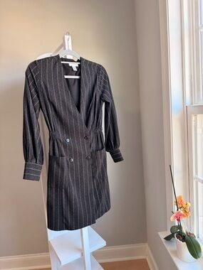 Pinstripe Double-Breasted Black Blazer Dress